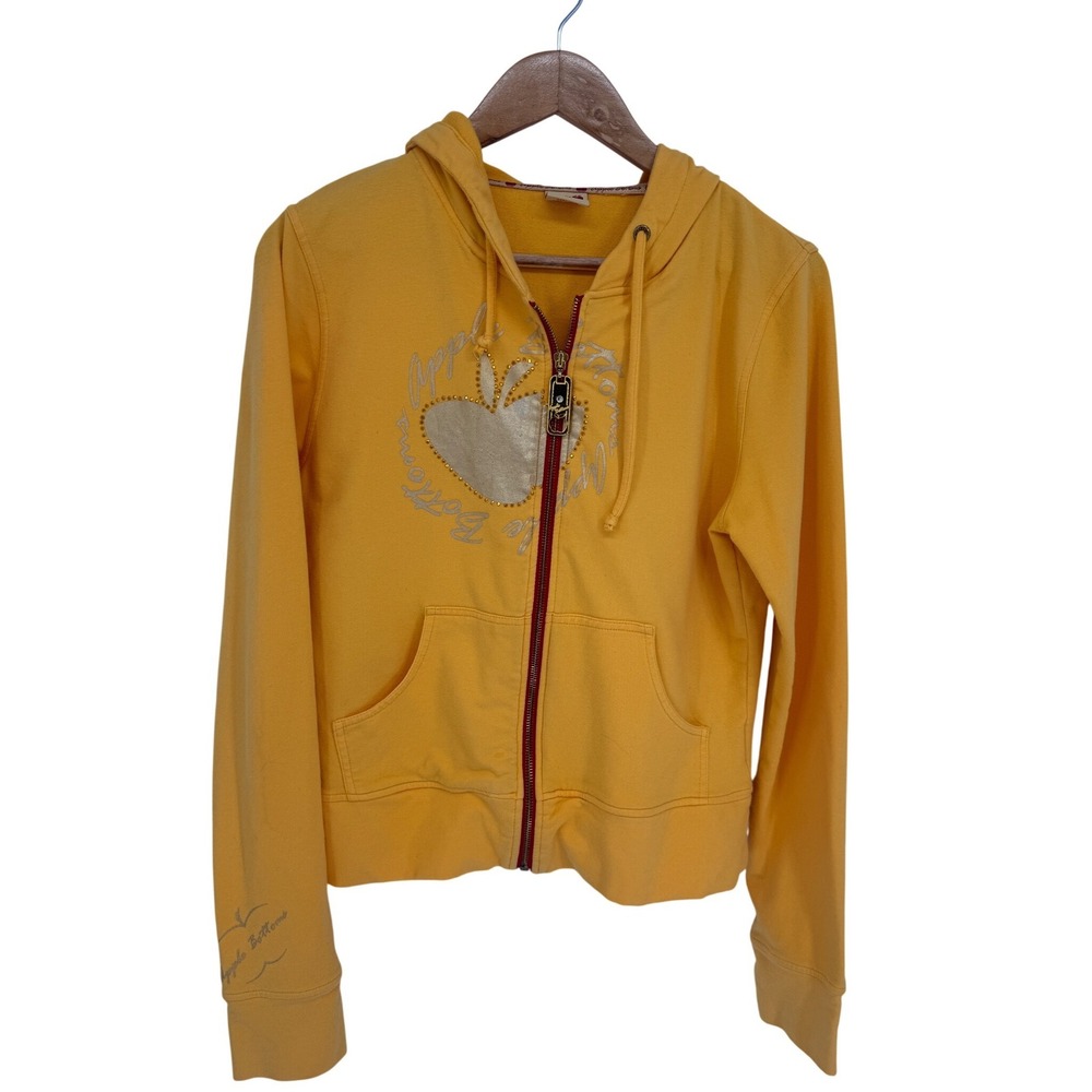 Apple Bottoms Zip Up Hoodie Women L Yellow Rhinestone Y2K McBling Streetwear